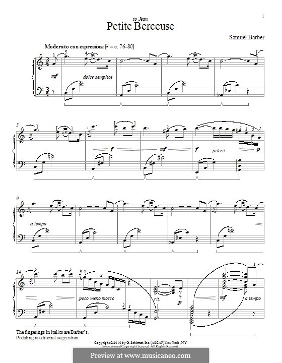 Petite Berceuse: For piano by Samuel Barber