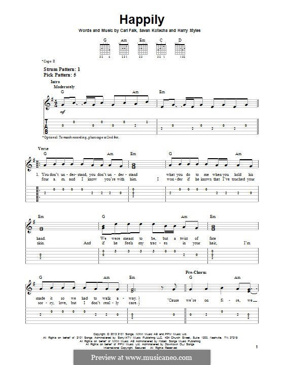 Happily (One Direction): For guitar with tab by Carl Falk, Savan Kotecha, Harry Styles