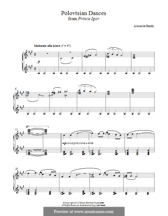 Polovtsian Dances (Printable Scores): For piano by Alexander Borodin