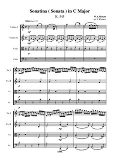 Sonata for Piano No.16 in C Major, K.545: For string quartet – score by Wolfgang Amadeus Mozart