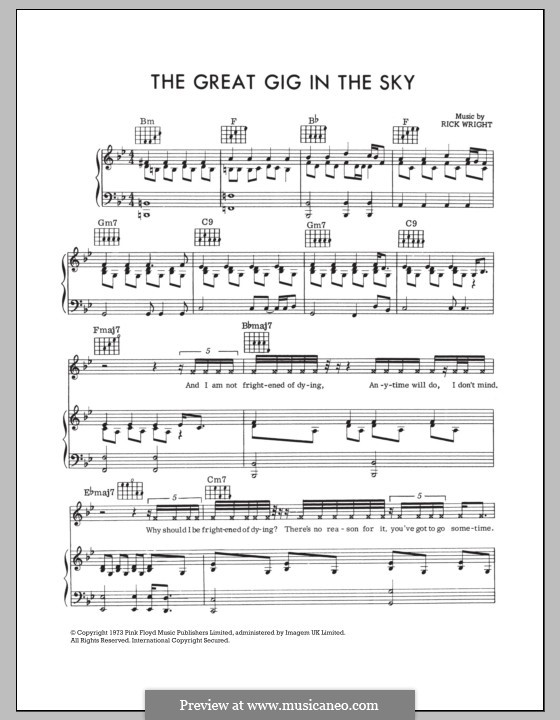 The Great Gig in the Sky (Pink Floyd): For voice and piano (or guitar) by Richard Wright