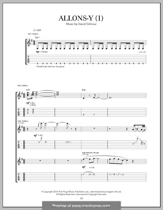 Allons Y (1): For guitar with tab by David Gilmour