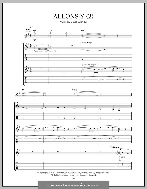 Allons Y (2): For guitar with tab by David Gilmour