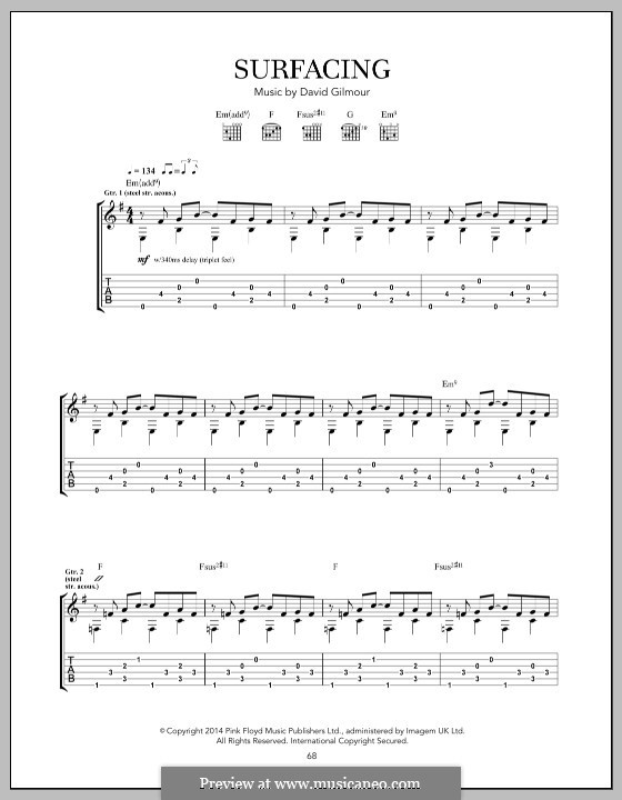 Surfacing (Pink Floyd): For guitar with tab by David Gilmour