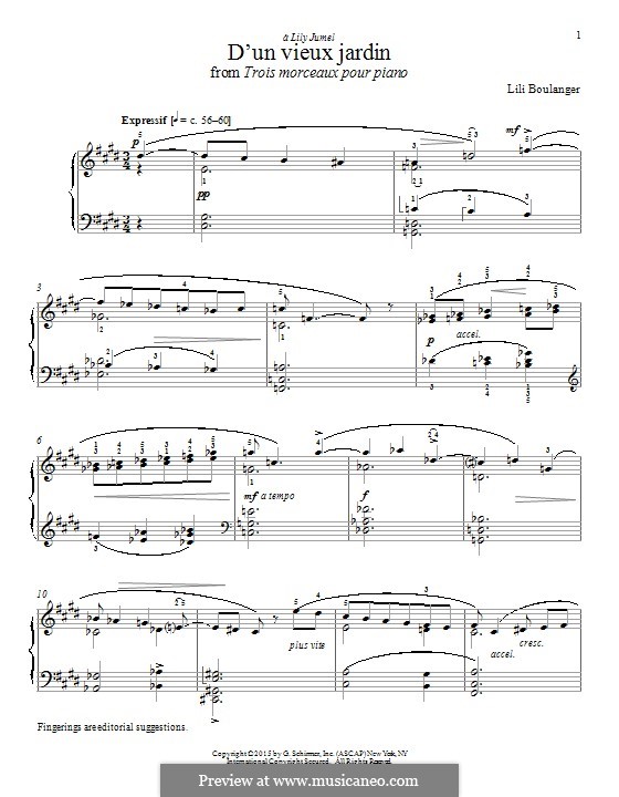 D'un vieux jardin: For piano by Lili Boulanger