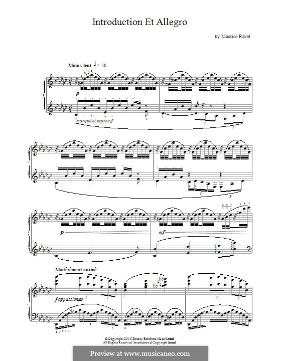 Introduction and Allegro, M.46: For piano by Maurice Ravel