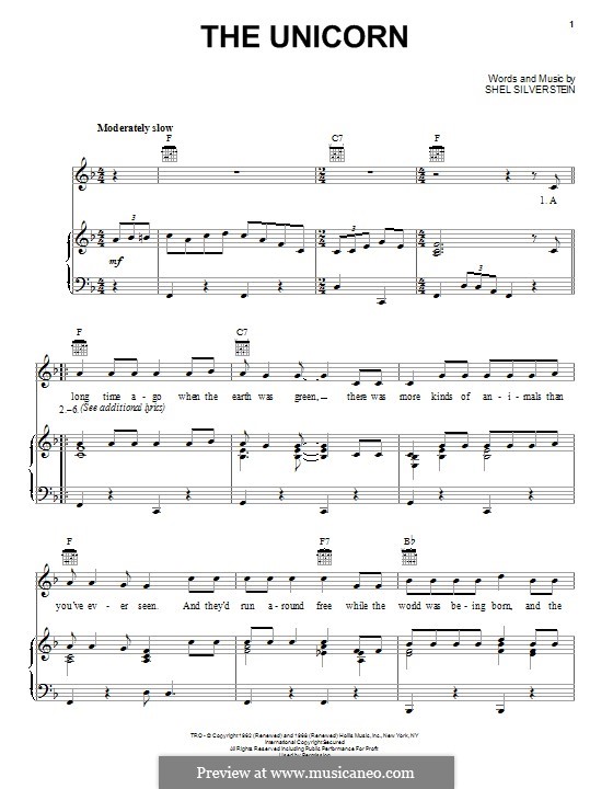 The Unicorn by S. Silverstein sheet music on MusicaNeo