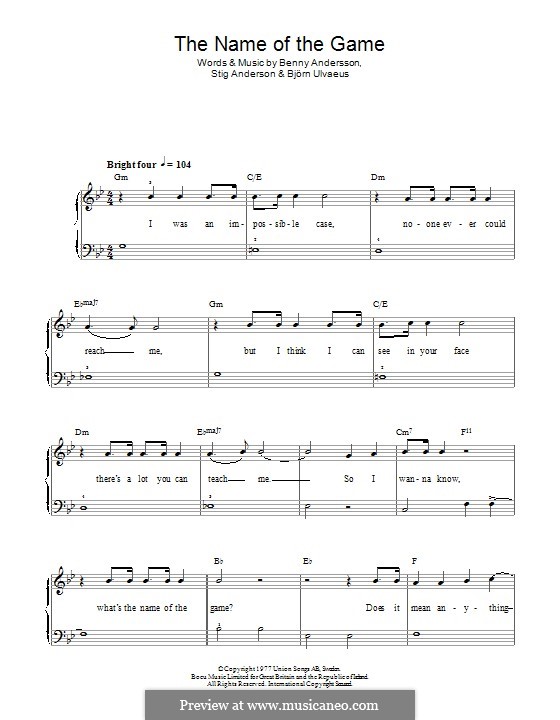The Name of the Game (ABBA): For piano by Benny Andersson, Björn Ulvaeus, Stig Anderson