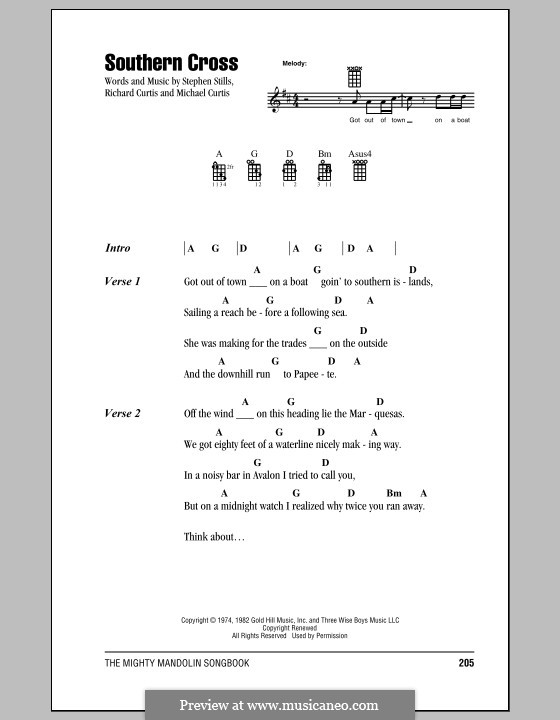 Southern Cross (Crosby, Stills & Nash): For mandolin by Michael Curtis, Richard Curtis, Stephen Stills