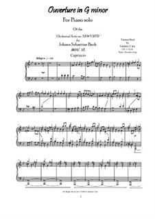 Orchestral Suite in G Minor, BWV 1070: Movement VI Capriccio, for piano by Johann Sebastian Bach