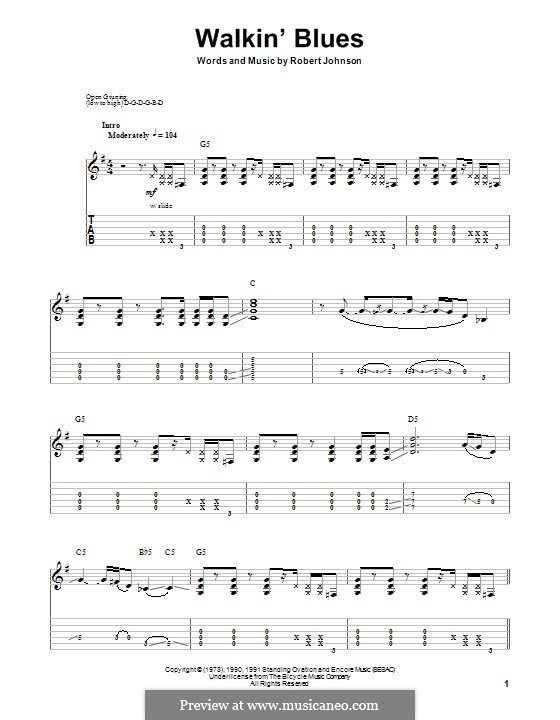 Walkin' Blues (Eric Clapton): For guitar with tab by Robert Leroy Johnson