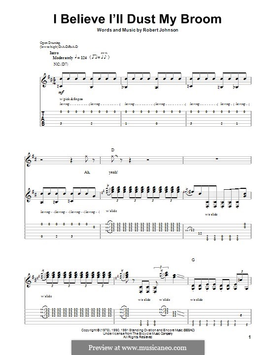 I Believe I'll Dust My Broom: For guitar with tab by Robert Leroy Johnson