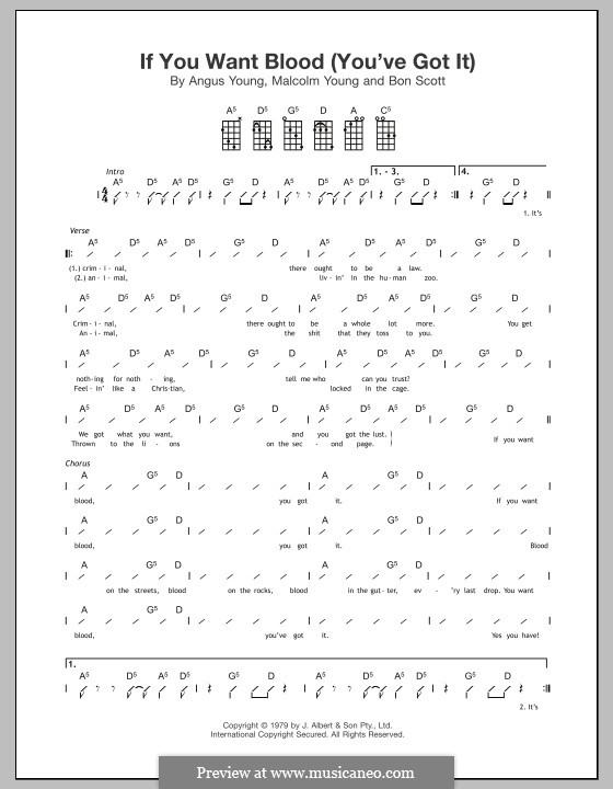 If You Want Blood (You've Got It): For ukulele by Angus Young, Bon Scott, Malcolm Young