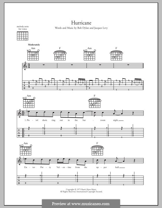 Hurricane: For guitar with tab by Bob Dylan