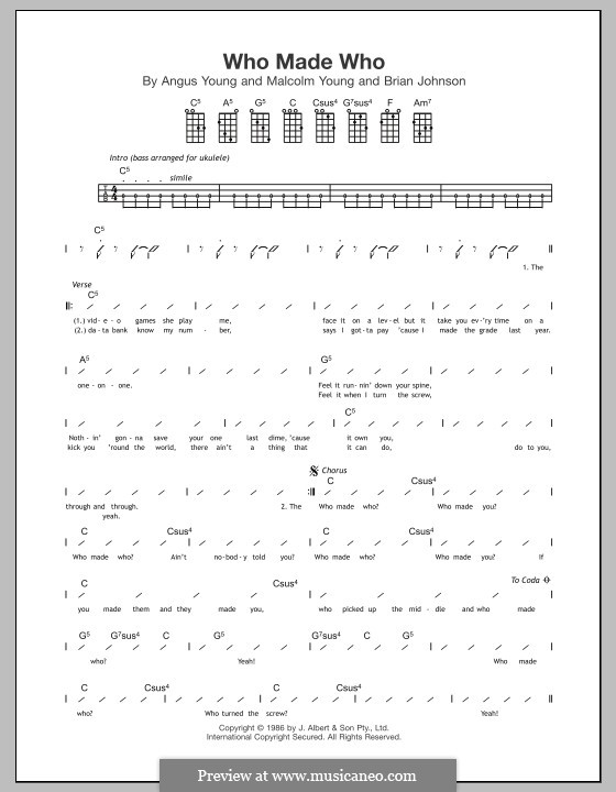 Who Made Who (AC/DC): For ukulele by Angus Young, Brian Johnson, Malcolm Young