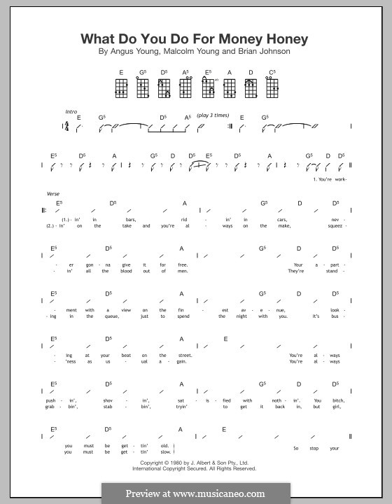 What Do You Do for Money, Honey? (AC/DC): For ukulele by Angus Young, Brian Johnson, Malcolm Young