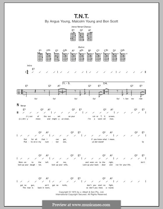 T.N.T. (AC/DC): For ukulele by Angus Young, Bon Scott, Malcolm Young