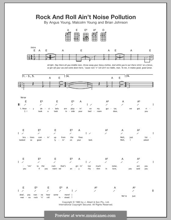 Rock and Roll Ain't Noise Pollution (AC/DC): For ukulele by Angus Young, Brian Johnson, Malcolm Young