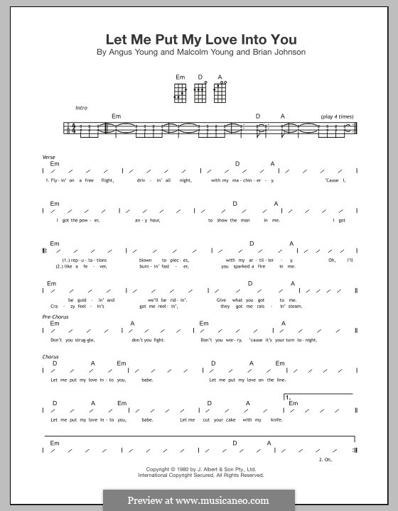 Let Me Put My Love Into You (AC/DC): For ukulele by Angus Young, Brian Johnson, Malcolm Young
