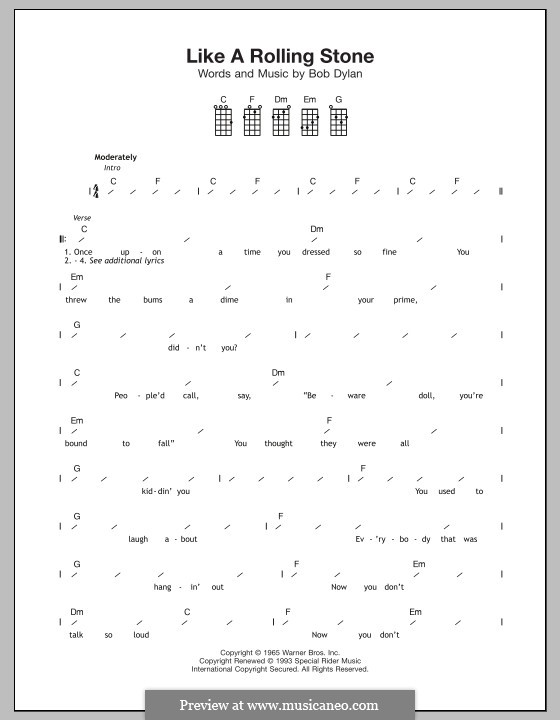 Like a Rolling Stone: For ukulele by Bob Dylan