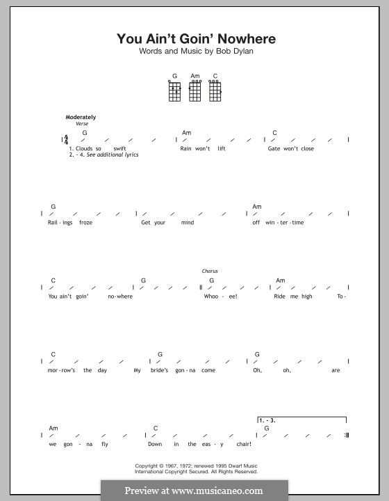 You Ain't Goin' Nowhere: For ukulele by Bob Dylan