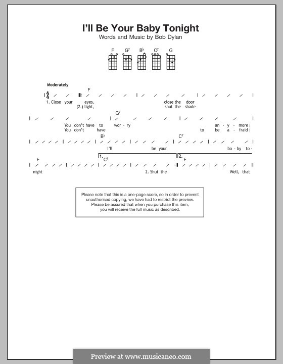 I'll Be Your Baby Tonight: For ukulele by Bob Dylan