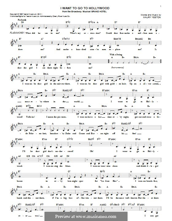 I Want To Go To Hollywood (from Grand Hotel): Lyrics and chords by Maury Yeston