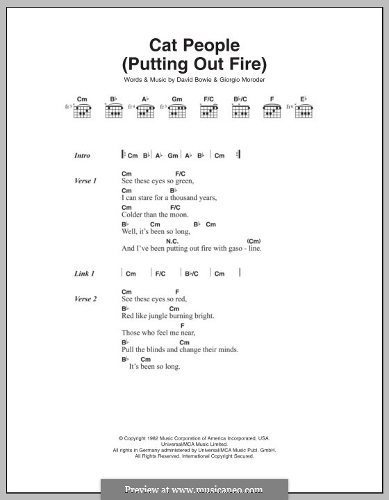 Cat People (Putting Out Fire): Lyrics and chords by David Bowie, Giorgio Moroder