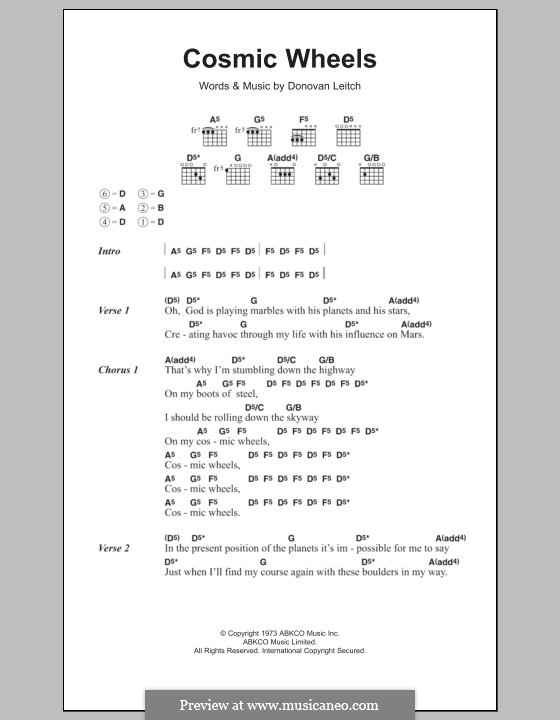 Cosmic Wheels: Lyrics and chords by Donovan Leitch