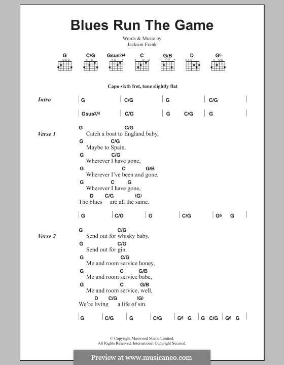 Blues Run the Game: Lyrics and chords by Jackson Frank