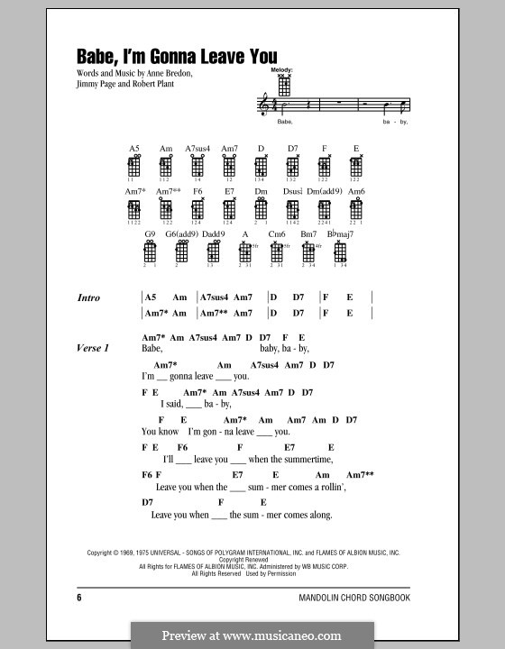 Babe, I'm Gonna Leave You (Led Zeppelin): For voice and piano (or guitar) by Anne Bredon, Jimmy Page, Robert Plant