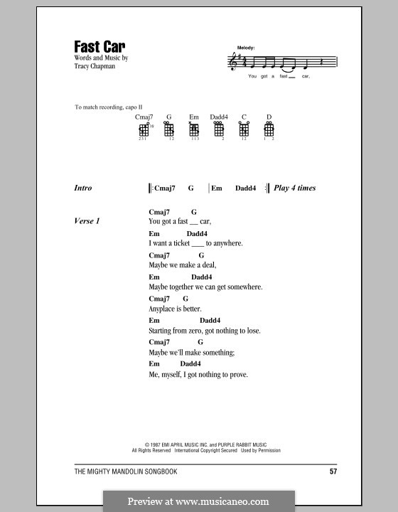 Fast Car: For voice and piano (or guitar) by Tracy Chapman