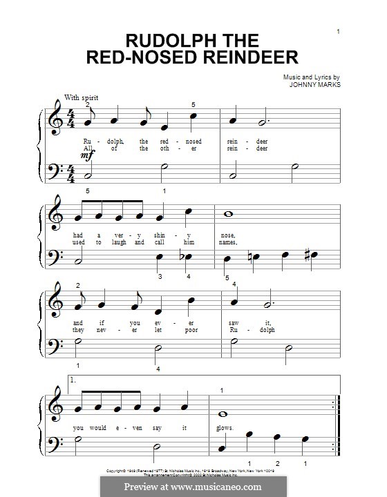 Rudolph the Red-Nosed Reindeer (Piano version): For a single performer by Johnny Marks