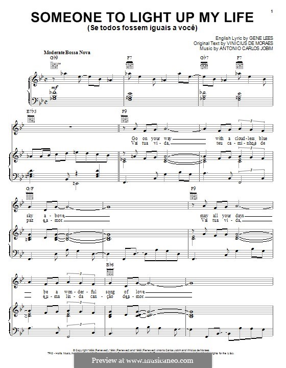 Someone to Light Up My Life (Se Todos Fossem Iguais a Voce): For voice and piano (or guitar) by Antonio Carlos Jobim