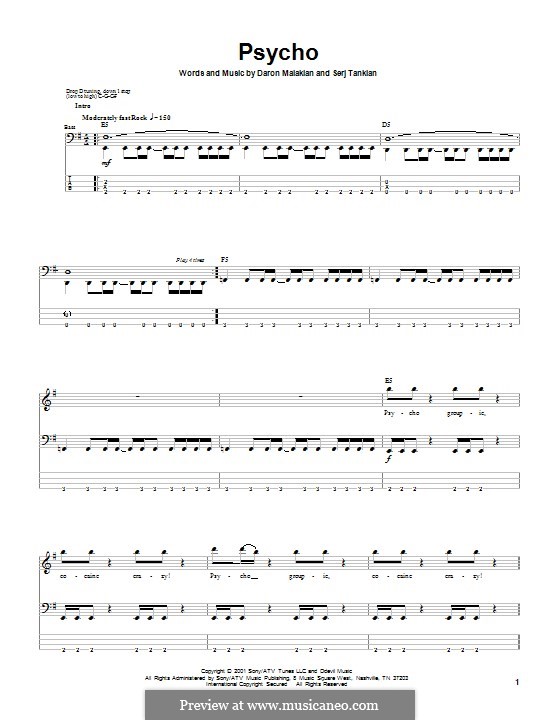 Psycho (System of a Down): For bass guitar with tab by Daron Malakian, Serj Tankian