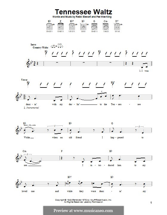 Tennessee Waltz (Patty Page): For guitar with tab by Pee Wee King, Redd Stewart