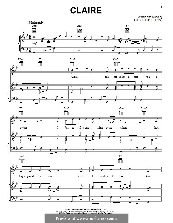 Clair: For voice and piano (or guitar) by Gilbert O'Sullivan