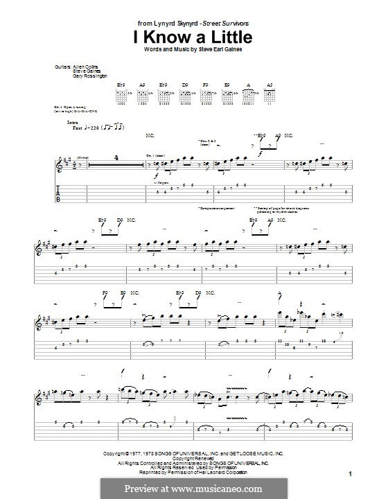 I Know a Little (Lynyrd Skynyrd): For guitar with tab by Steve Earl Gaines