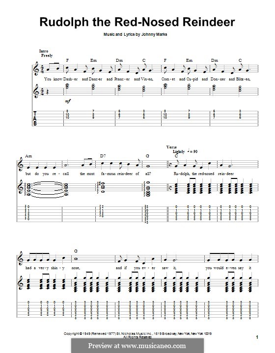 Rudolph the Red-Nosed Reindeer: For guitar with tab by Johnny Marks