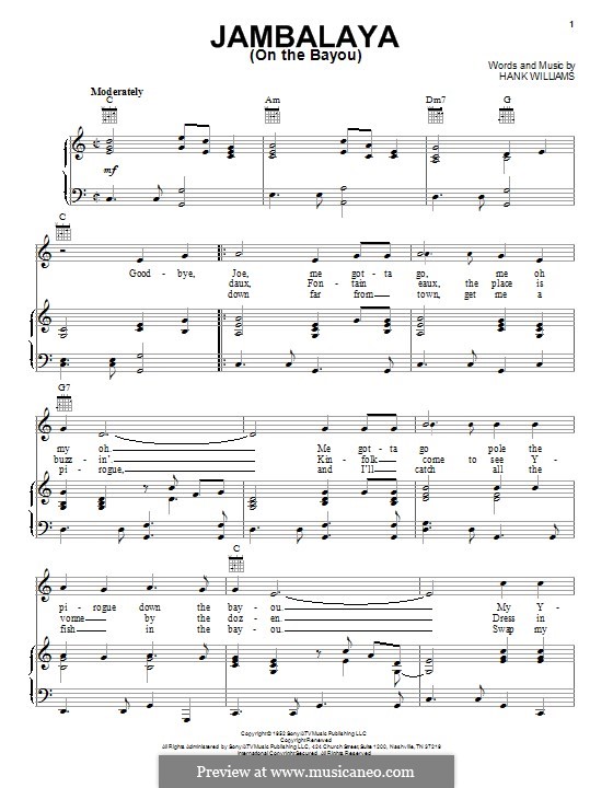 Jambalaya (On the Bayou) by H. Williams sheet music on MusicaNeo