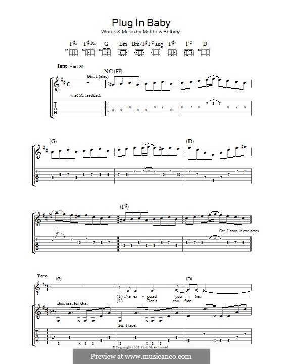 Plug in Baby (Muse): For guitar with tab by Matthew Bellamy