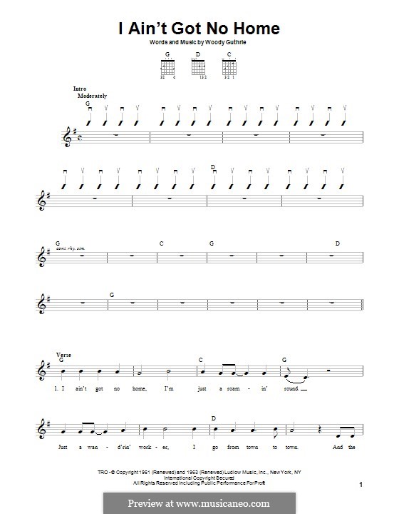 I ain't Got No Home: For guitar with tab by Woody Guthrie