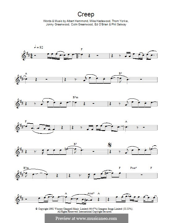 Creep (Radiohead): For alto saxophone by Albert Hammond, Colin Greenwood, Ed O'Brien, Jonny Greenwood, Mike Hazelwood, Phil Selway, Thomas Yorke