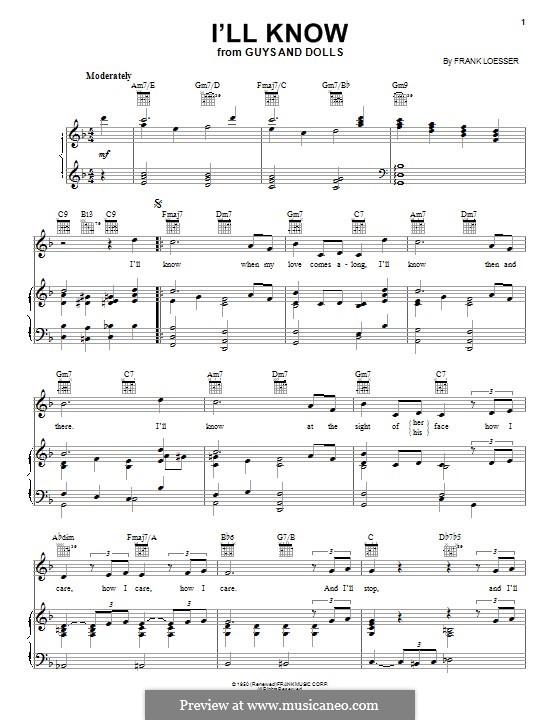 I'll Know (from Guys and Dolls) by F. Loesser sheet music on MusicaNeo