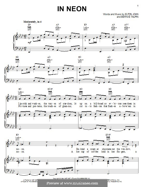 In Neon: For voice and piano (or guitar) by Elton John