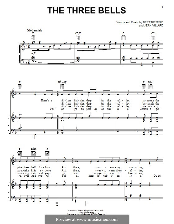The Three Bells (Les Trois Cloches): For voice and piano (or guitar) by Jean Villard
