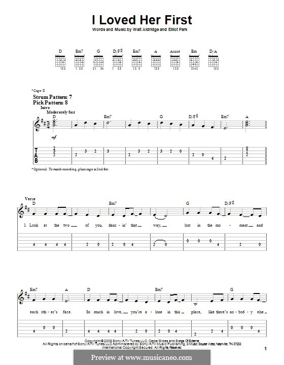 I Loved Her First (Heartland): For guitar with tab by Walt Aldridge, Elliot Park
