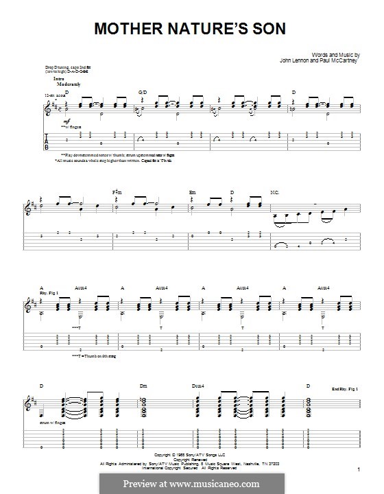 Mother Nature's Son (The Beatles): For guitar with tab by John Lennon, Paul McCartney