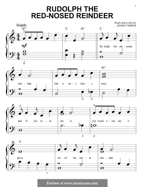 Rudolph the Red-Nosed Reindeer (Piano version): For a single performer by Johnny Marks