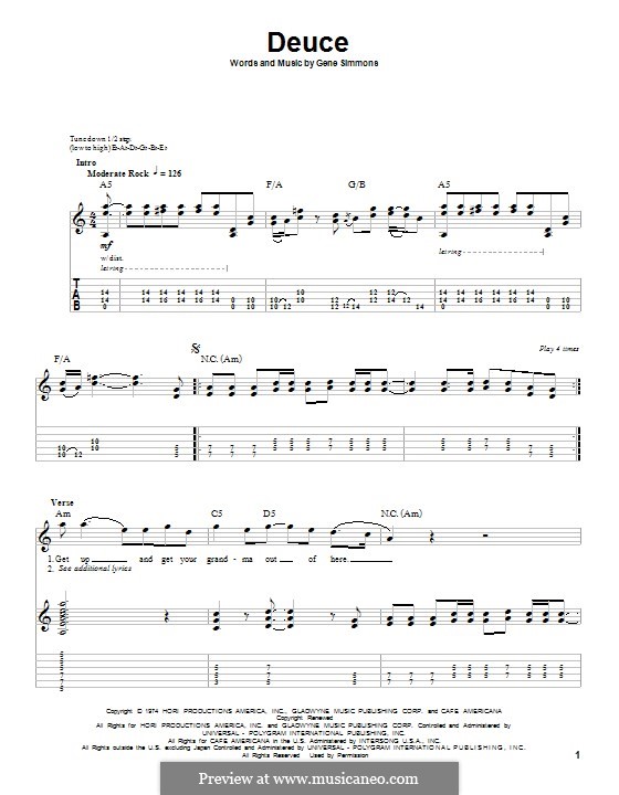 Deuce (KISS): For guitar with tab by Gene Simmons
